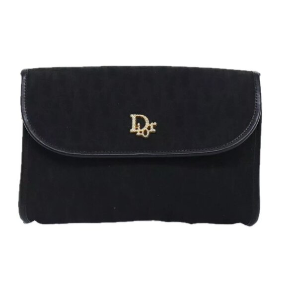 Christian Dior Trotter Canvas Chain Shoulder Bag Gold Black Auth - Picture 2 of 14